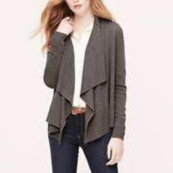 LOFT Sweaters - Ann Taylor Loft Grey Pocketed Waterfall Cardigan